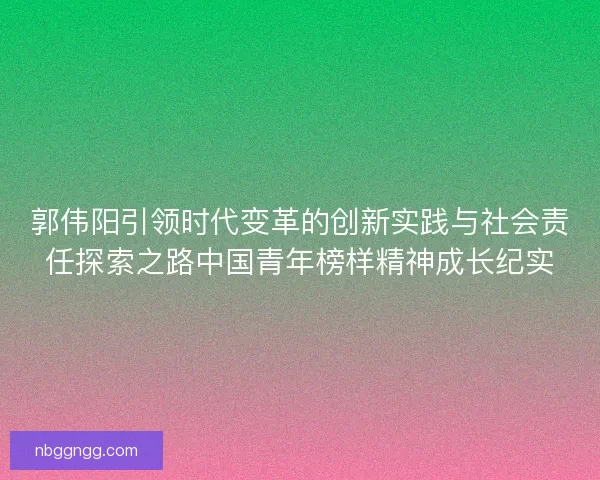 郭伟阳引领时代变革的创新实践与社会责任探索之路中国青年榜样精神成长纪实